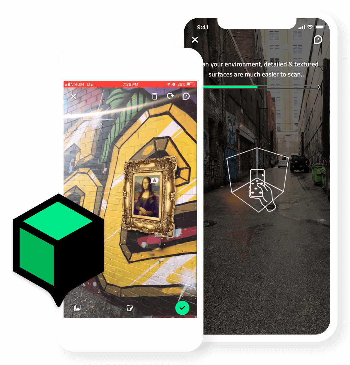 App screens with user placing AR graffiti