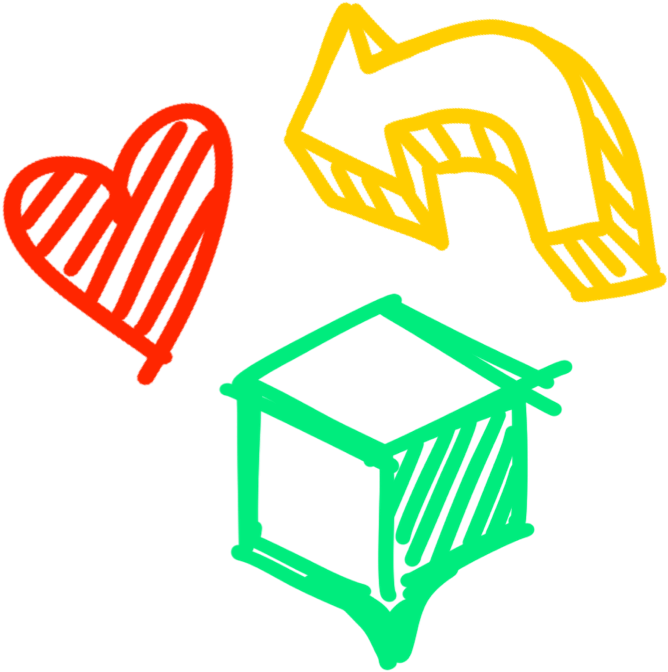 example of AR graffiti stickers, including a heart, arrow, and a 3D box