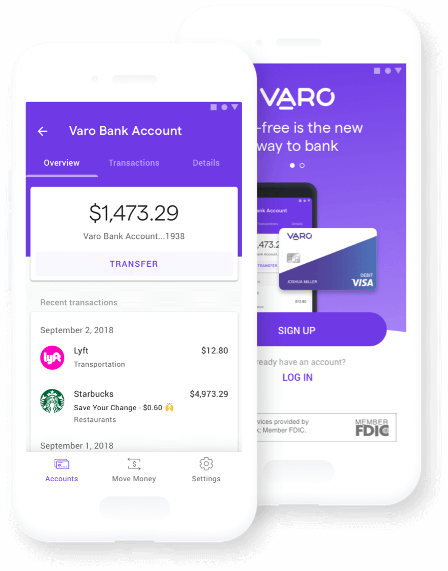 Varo bank account app screen